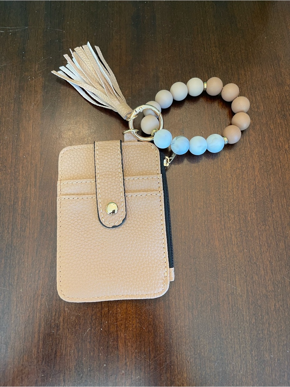 NWOT Beaded Tassel Card Wallet Keychain - Tan - Picture 5 of 6